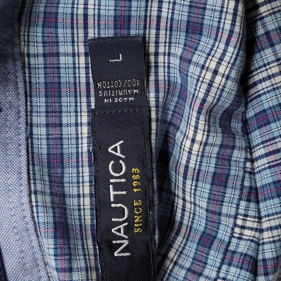 Nautica blue plaid button down Long Sleeve men's shirt Large - Picture 7 of 10